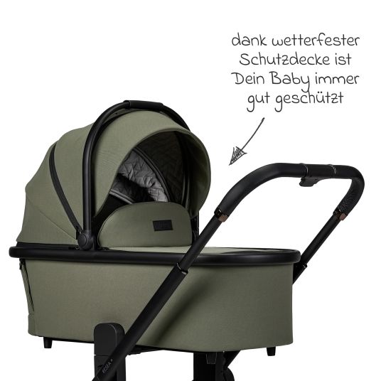 Moon 2in1 Kombi-Kinderwagen Resea + bis 22 kg mit Liegeposition, Babywanne, umsetzbare Sitzeinheit & Teleskopschieber - Moss