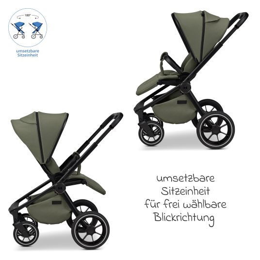 Moon 2in1 Kombi-Kinderwagen Resea + bis 22 kg mit Liegeposition, Babywanne, umsetzbare Sitzeinheit & Teleskopschieber - Moss