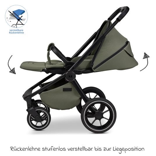 Moon 2in1 Kombi-Kinderwagen Resea + bis 22 kg mit Liegeposition, Babywanne, umsetzbare Sitzeinheit & Teleskopschieber - Moss