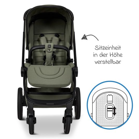 Moon 2in1 Kombi-Kinderwagen Resea + bis 22 kg mit Liegeposition, Babywanne, umsetzbare Sitzeinheit & Teleskopschieber - Moss