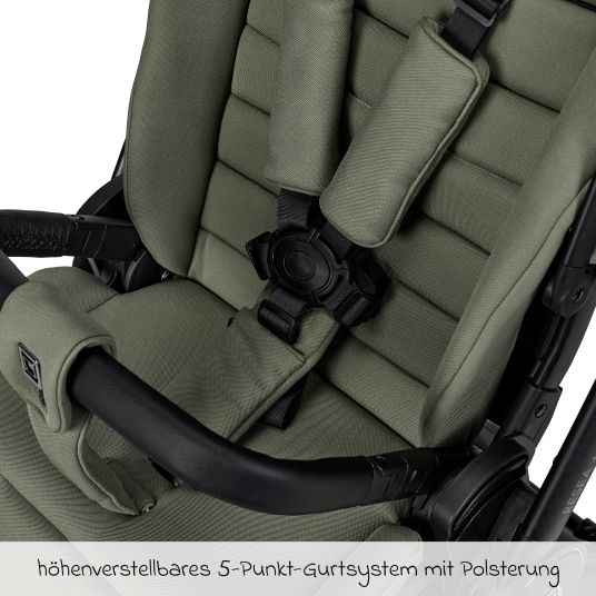 Moon 2in1 Kombi-Kinderwagen Resea + bis 22 kg mit Liegeposition, Babywanne, umsetzbare Sitzeinheit & Teleskopschieber - Moss