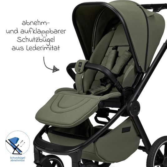 Moon 2in1 Kombi-Kinderwagen Resea + bis 22 kg mit Liegeposition, Babywanne, umsetzbare Sitzeinheit & Teleskopschieber - Moss