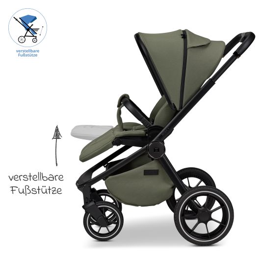 Moon 2in1 Kombi-Kinderwagen Resea + bis 22 kg mit Liegeposition, Babywanne, umsetzbare Sitzeinheit & Teleskopschieber - Moss