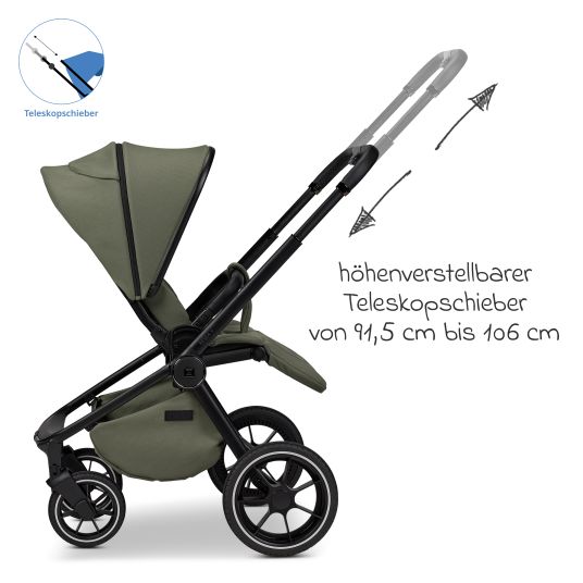 Moon 2in1 Kombi-Kinderwagen Resea + bis 22 kg mit Liegeposition, Babywanne, umsetzbare Sitzeinheit & Teleskopschieber - Moss