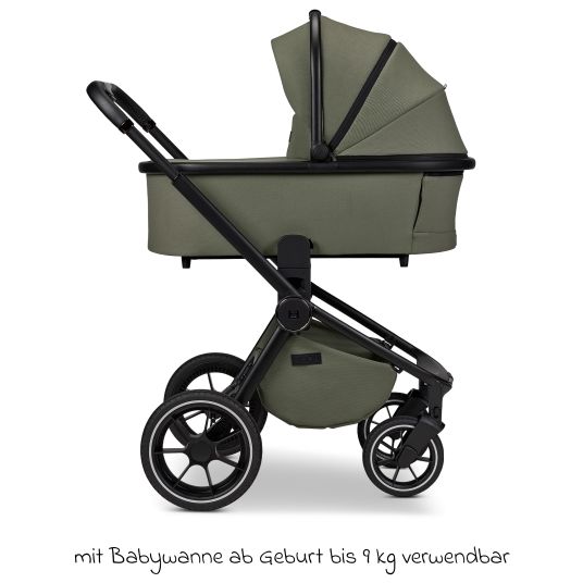 Moon 2in1 Kombi-Kinderwagen Resea + bis 22 kg mit Liegeposition, Babywanne, umsetzbare Sitzeinheit & Teleskopschieber - Moss