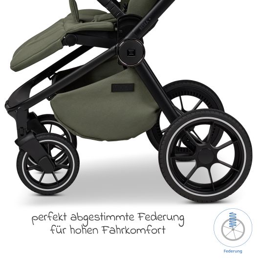 Moon 2in1 Kombi-Kinderwagen Resea + bis 22 kg mit Liegeposition, Babywanne, umsetzbare Sitzeinheit & Teleskopschieber - Moss