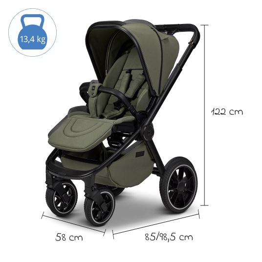 Moon 2in1 Kombi-Kinderwagen Resea + bis 22 kg mit Liegeposition, Babywanne, umsetzbare Sitzeinheit & Teleskopschieber - Moss