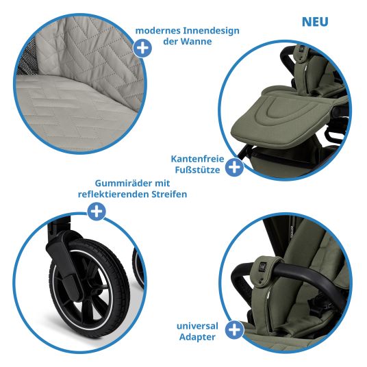 Moon 2in1 Kombi-Kinderwagen Resea + bis 22 kg mit Liegeposition, Babywanne, umsetzbare Sitzeinheit & Teleskopschieber - Moss