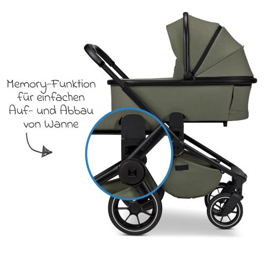 Moon 2in1 Kombi-Kinderwagen Resea + bis 22 kg mit Liegeposition, Babywanne, umsetzbare Sitzeinheit & Teleskopschieber - Moss