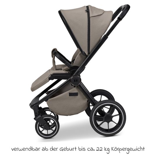 Moon 2in1 Kombi-Kinderwagen Resea + bis 22 kg mit Liegeposition, Babywanne, umsetzbare Sitzeinheit & Teleskopschieber - Mud