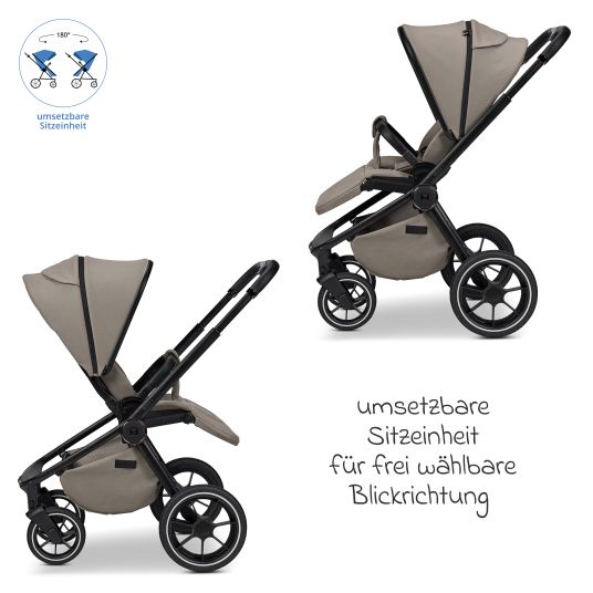 Moon 2in1 Kombi-Kinderwagen Resea + bis 22 kg mit Liegeposition, Babywanne, umsetzbare Sitzeinheit & Teleskopschieber - Mud