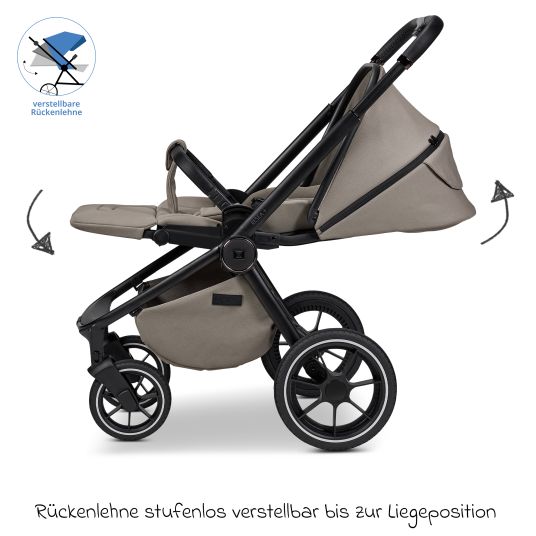 Moon 2in1 Kombi-Kinderwagen Resea + bis 22 kg mit Liegeposition, Babywanne, umsetzbare Sitzeinheit & Teleskopschieber - Mud