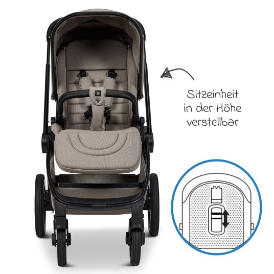 Moon 2in1 Kombi-Kinderwagen Resea + bis 22 kg mit Liegeposition, Babywanne, umsetzbare Sitzeinheit & Teleskopschieber - Mud