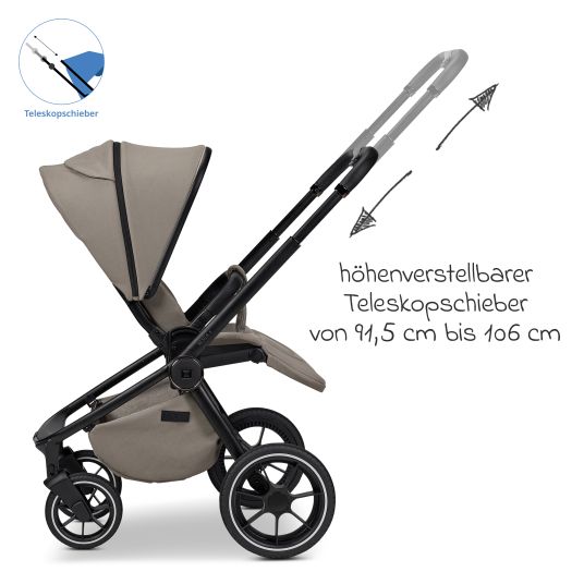 Moon 2in1 Kombi-Kinderwagen Resea + bis 22 kg mit Liegeposition, Babywanne, umsetzbare Sitzeinheit & Teleskopschieber - Mud