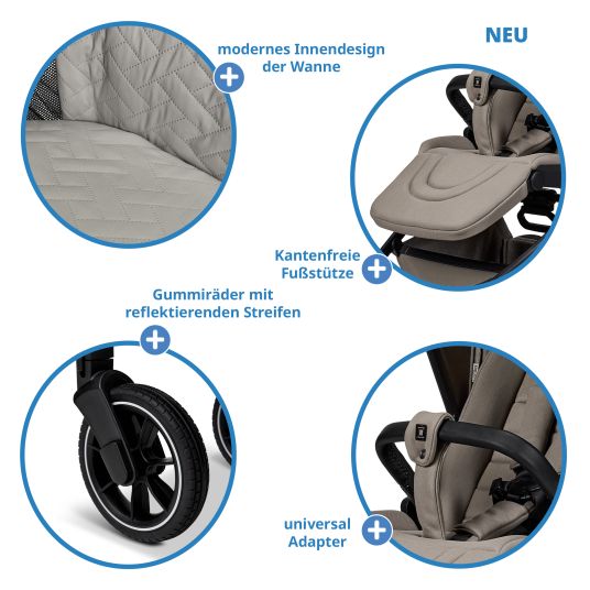 Moon 2in1 Kombi-Kinderwagen Resea + bis 22 kg mit Liegeposition, Babywanne, umsetzbare Sitzeinheit & Teleskopschieber - Mud