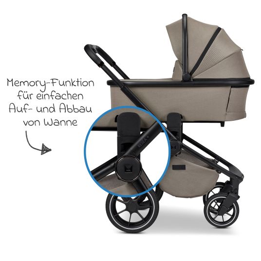 Moon 2in1 Kombi-Kinderwagen Resea + bis 22 kg mit Liegeposition, Babywanne, umsetzbare Sitzeinheit & Teleskopschieber - Mud