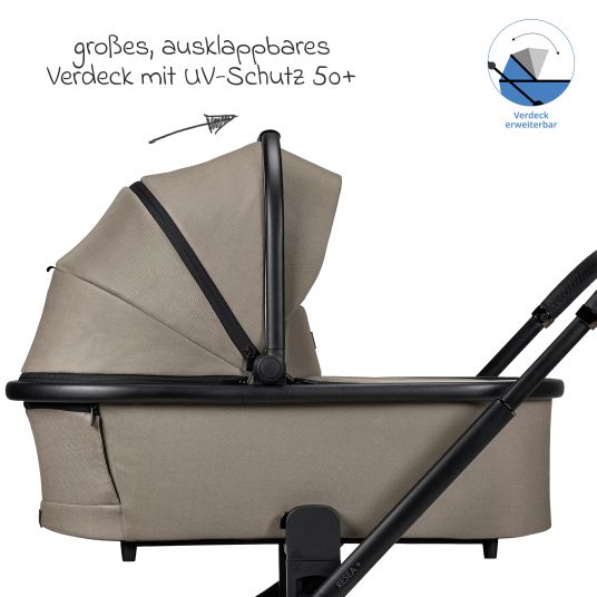 Moon 2in1 Kombi-Kinderwagen Resea + bis 22 kg mit Liegeposition, Babywanne, umsetzbare Sitzeinheit & Teleskopschieber - Mud