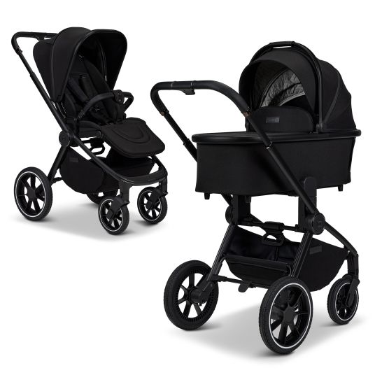 Moon 2in1 Kombi-Kinderwagen Resea + bis 22 kg mit Liegeposition, Babywanne, umsetzbare Sitzeinheit & Teleskopschieber - Onyx