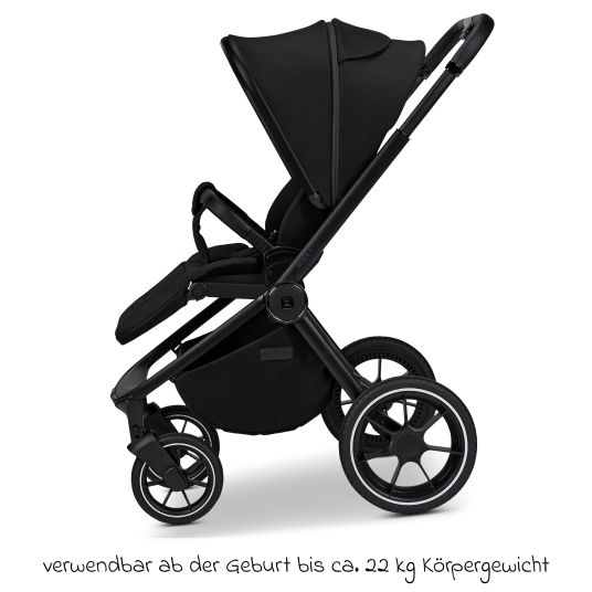 Moon 2in1 Kombi-Kinderwagen Resea + bis 22 kg mit Liegeposition, Babywanne, umsetzbare Sitzeinheit & Teleskopschieber - Onyx