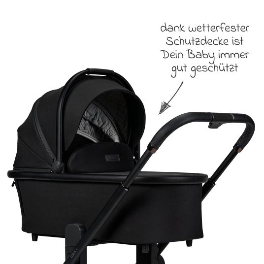 Moon 2in1 Kombi-Kinderwagen Resea + bis 22 kg mit Liegeposition, Babywanne, umsetzbare Sitzeinheit & Teleskopschieber - Onyx