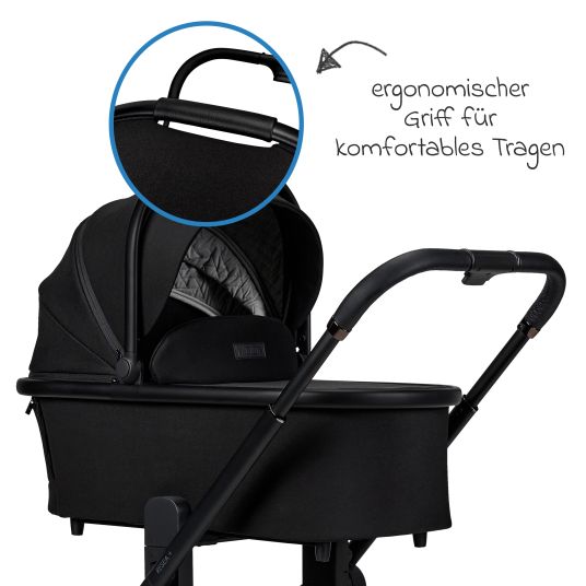 Moon 2in1 Kombi-Kinderwagen Resea + bis 22 kg mit Liegeposition, Babywanne, umsetzbare Sitzeinheit & Teleskopschieber - Onyx