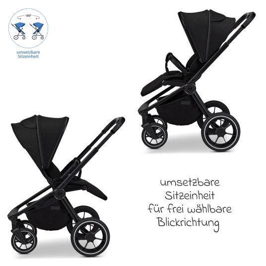 Moon 2in1 Kombi-Kinderwagen Resea + bis 22 kg mit Liegeposition, Babywanne, umsetzbare Sitzeinheit & Teleskopschieber - Onyx