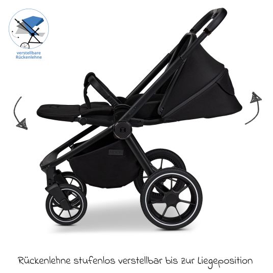 Moon 2in1 Kombi-Kinderwagen Resea + bis 22 kg mit Liegeposition, Babywanne, umsetzbare Sitzeinheit & Teleskopschieber - Onyx