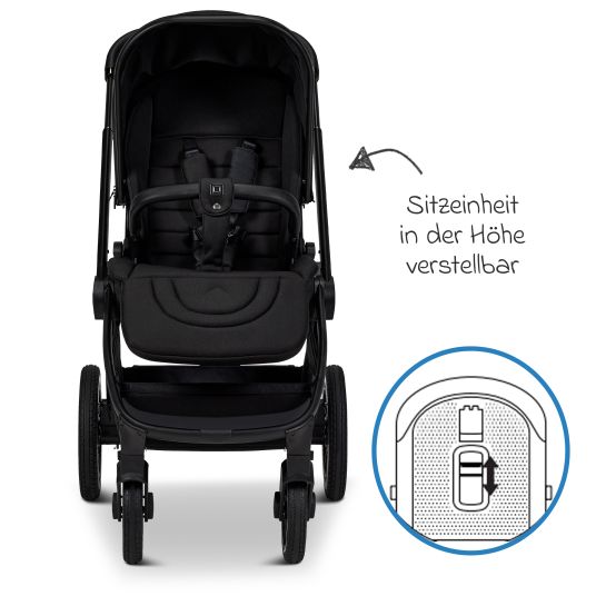 Moon 2in1 Kombi-Kinderwagen Resea + bis 22 kg mit Liegeposition, Babywanne, umsetzbare Sitzeinheit & Teleskopschieber - Onyx