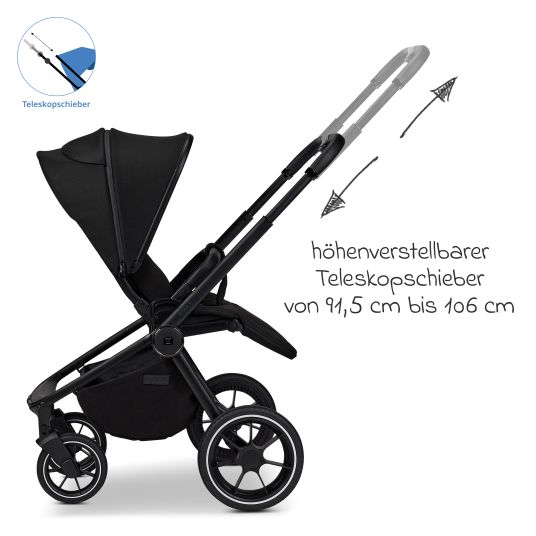 Moon 2in1 Kombi-Kinderwagen Resea + bis 22 kg mit Liegeposition, Babywanne, umsetzbare Sitzeinheit & Teleskopschieber - Onyx