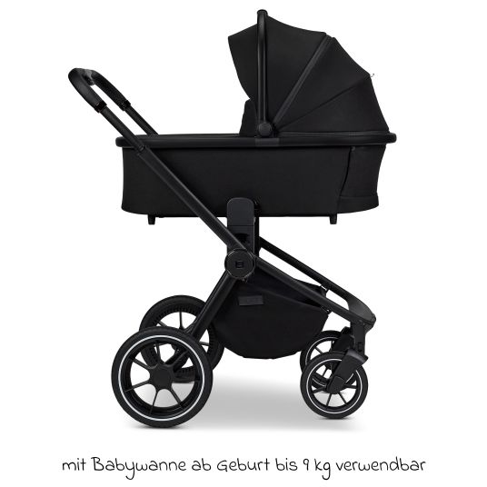 Moon 2in1 Kombi-Kinderwagen Resea + bis 22 kg mit Liegeposition, Babywanne, umsetzbare Sitzeinheit & Teleskopschieber - Onyx