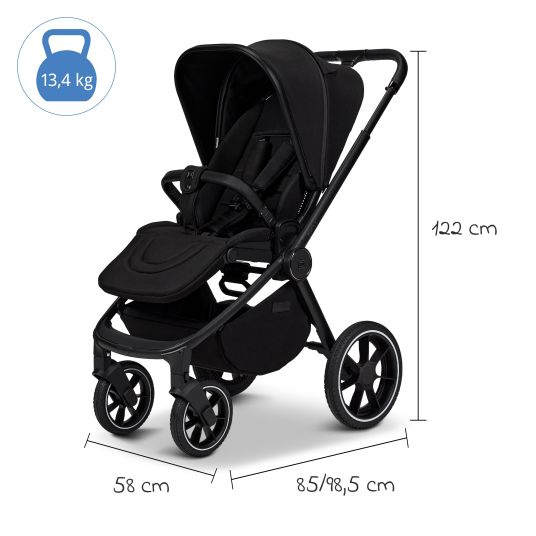 Moon 2in1 Kombi-Kinderwagen Resea + bis 22 kg mit Liegeposition, Babywanne, umsetzbare Sitzeinheit & Teleskopschieber - Onyx