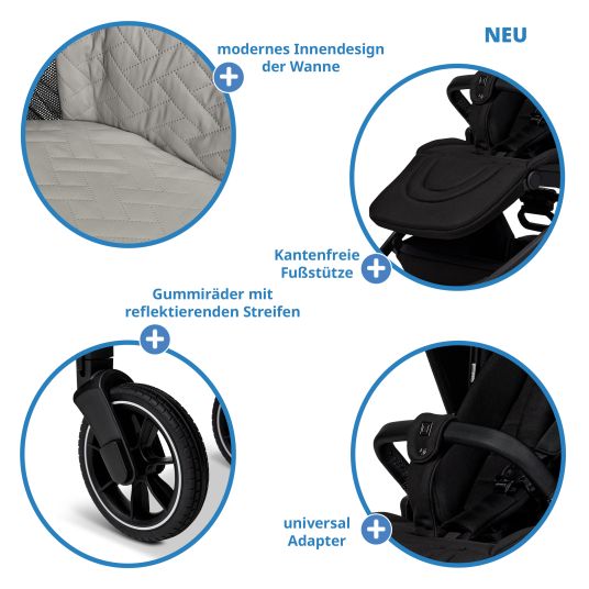 Moon 2in1 Kombi-Kinderwagen Resea + bis 22 kg mit Liegeposition, Babywanne, umsetzbare Sitzeinheit & Teleskopschieber - Onyx