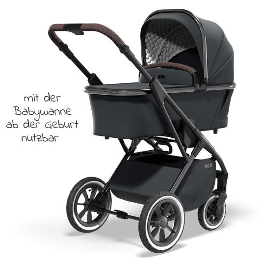 Moon 2in1 Kombi-Kinderwagen Rocca Edition mit Sportsitz, Babywanne & Matratze, Lufträder - bis 22 kg - Anthrazit Black Chrome