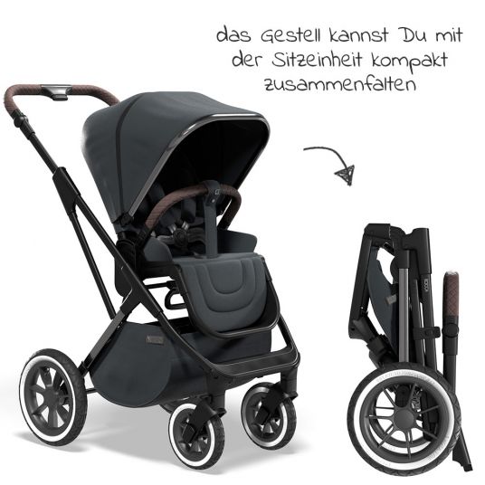 Moon 2in1 Kombi-Kinderwagen Rocca Edition mit Sportsitz, Babywanne & Matratze, Lufträder - bis 22 kg - Anthrazit Black Chrome