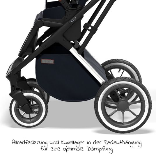 Moon 2in1 Kombi-Kinderwagen Rocca Edition mit Sportsitz, Babywanne &  Matratze, Lufträder - bis 22 kg - Navy Silver Polish