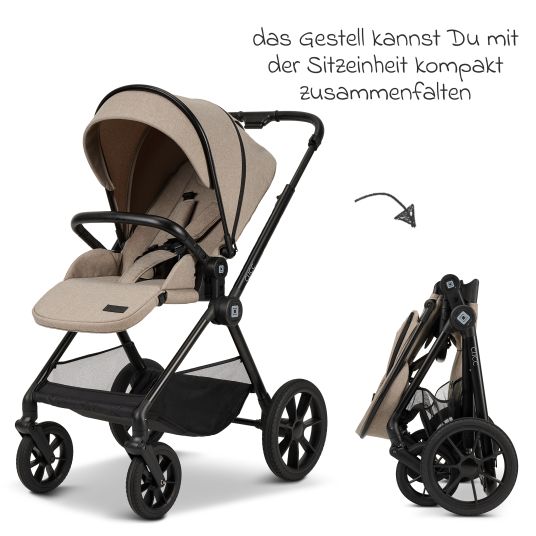 Moon 2in1 Kombi-Kinderwagen-Set Clicc bis 22 kg belastbar - umsetzbare Sitzeinheit, Babywanne, Teleskopschieber, Wickeltasche, Fußsack & Zubehör - Mud Melange