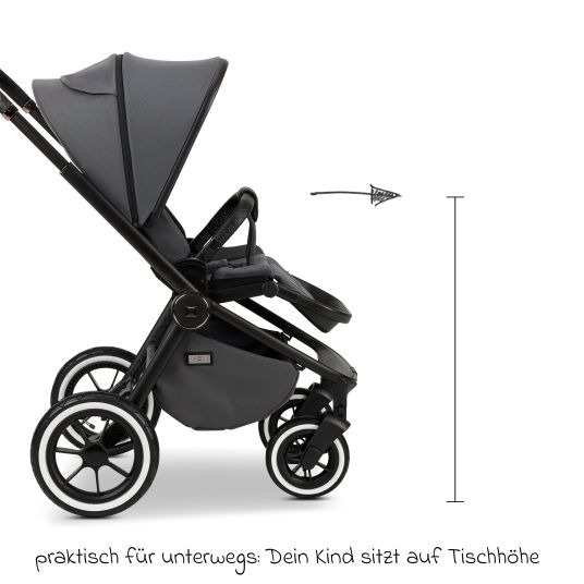Moon 2in1 Resea+ baby carriage with a load capacity of up to 22 kg - pneumatic tires, convertible seat unit, carrycot & telescopic pushchair, - Edition - anthracite