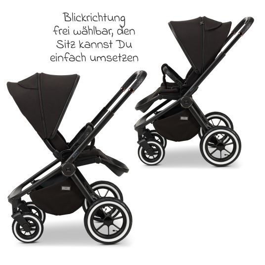 Moon 2in1 Resea+ baby carriage with a load capacity of up to 22 kg - pneumatic tires, convertible seat unit, carrycot & telescopic pushchair, - Edition - Black