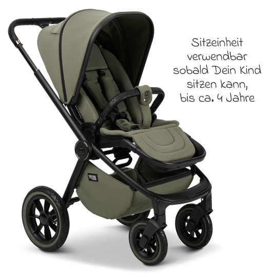 Moon 2in1 Resea+ baby carriage with a load capacity of up to 22 kg - pneumatic tires, convertible seat unit, carrycot & telescopic pushchair, - Edition - Moss Green