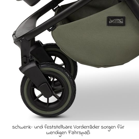 Moon 2in1 Kombi-Kinderwagen Resea+ bis 22 kg belastbar - Luftreifen, umsetzbare Sitzeinheit, Babywanne &Teleskopschieber, - Edition - Moss Green