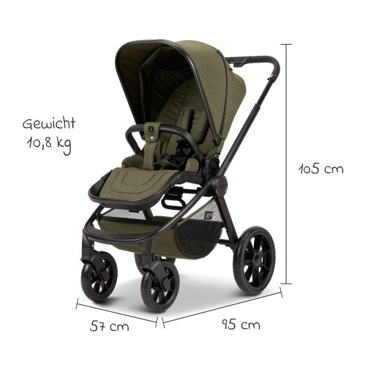 Moon Buggy & pushchair Premium Sport up to 22 kg load capacity - convertible seat unit, 180° reclining position & telescopic push bar - Moss Green Melange