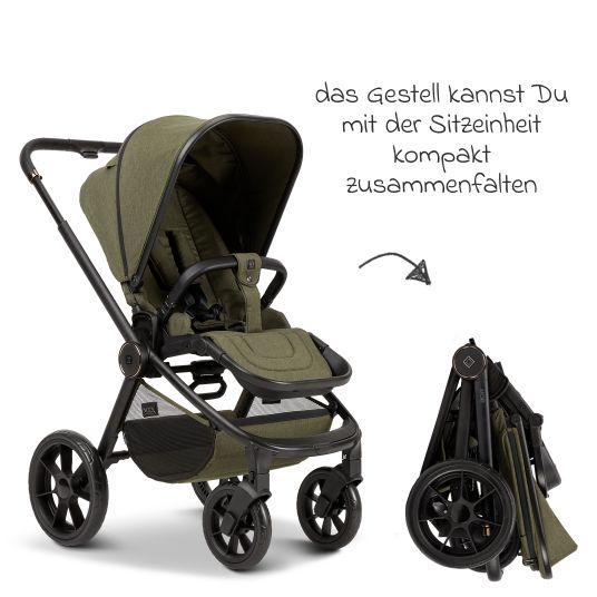 Moon Buggy & pushchair Premium Sport up to 22 kg load capacity - convertible seat unit, 180° reclining position & telescopic push bar - Moss Green Melange
