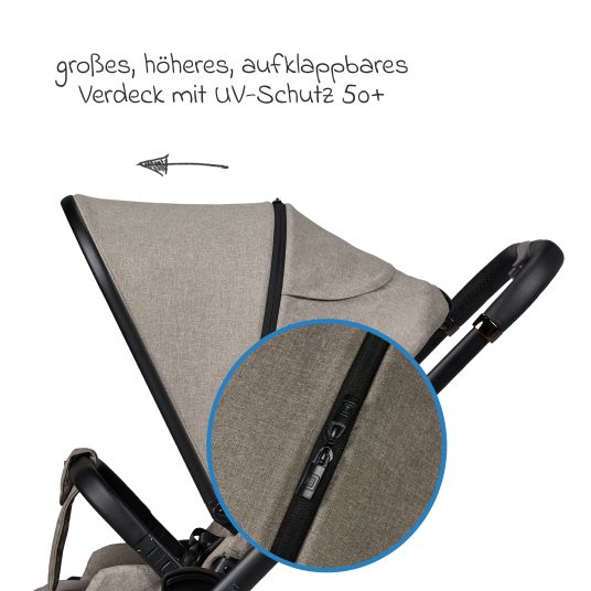 Moon Buggy & Sportwagen Sport bis 22 kg mit Liegeposition, umsetzbare Sitzeinheit und Teleskopschieber - Mud Melange