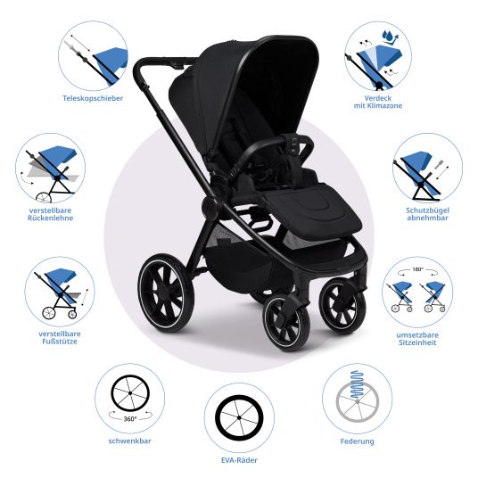 Moon Buggy & Sportwagen Sport bis 22 kg mit Liegeposition, umsetzbare Sitzeinheit und Teleskopschieber - Onyx Melange