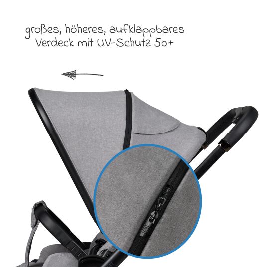 Moon Buggy & Sportwagen Sport bis 22 kg mit Liegeposition, umsetzbare Sitzeinheit und Teleskopschieber - Stone Melange