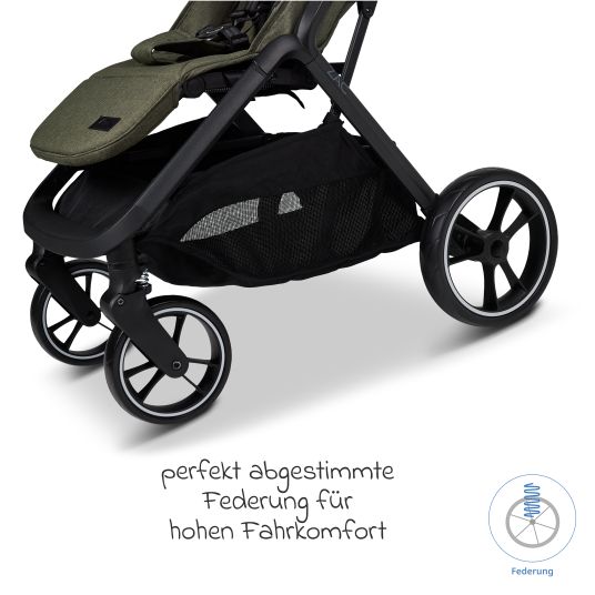 Moon Buggy & Sportwagen Zac bis 22 kg mit Liegeposition, Einhand-Faltmechanismus inkl. Regenschutz & Transporttasche - Moss Melange