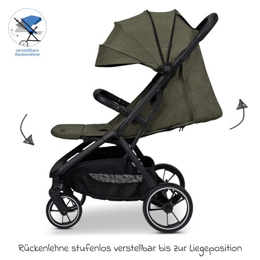 Moon Buggy & Sportwagen Zac bis 22 kg mit Liegeposition, Einhand-Faltmechanismus inkl. Regenschutz & Transporttasche - Moss Melange