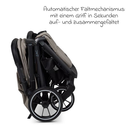 Moon Buggy & Sportwagen Zac bis 22 kg mit Liegeposition, Einhand-Faltmechanismus inkl. Regenschutz & Transporttasche - Mud Melange