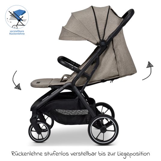 Moon Buggy & Sportwagen Zac bis 22 kg mit Liegeposition, Einhand-Faltmechanismus inkl. Regenschutz & Transporttasche - Mud Melange