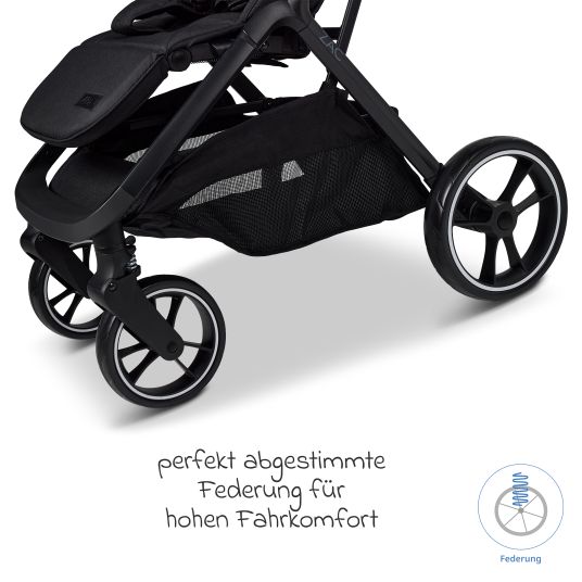 Moon Buggy & Sportwagen Zac bis 22 kg mit Liegeposition, Einhand-Faltmechanismus inkl. Regenschutz & Transporttasche - Onyx Melange